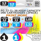 Remanufactured Canon 2 Pack PG-37~CL-38 High Capacity Ink Cartridges