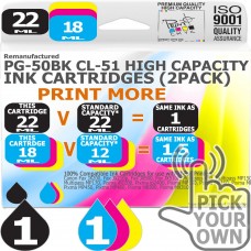 Remanufactured Canon 2 Pack PG-50BK~CL-51C High Capacity Inks