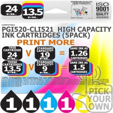 Compatible Canon 5 Pack PGi520-CLi521 High Capacity Ink Cartridges