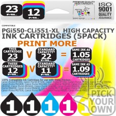 Compatible Canon 5 Pack PGi550-CLi551-XL High Capacity Ink Cartridges