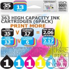 Compatible HP 6 Pack 363 High Capacity Ink Cartridges