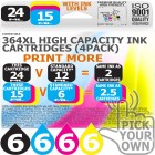 Compatible HP 24 Pack 364XL High Capacity Ink Cartridges