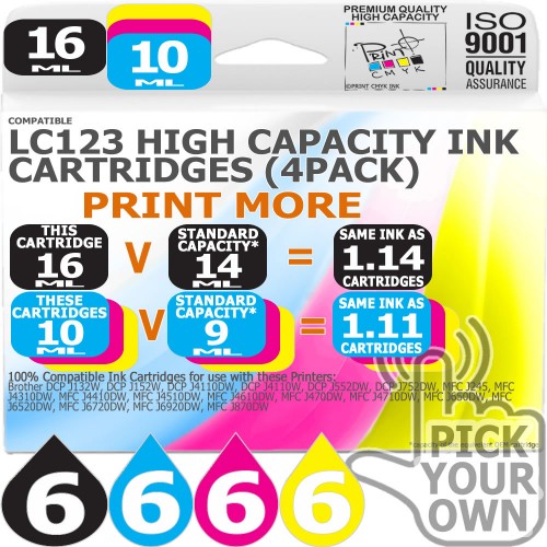 LC123 Cartouches d'encre Compatible pour LC123 LC121 avec Brother DCP-J132W  MFC-J6720DW DCP-J552DW MFC-J4410DW MFC-J470DW MFC-J870DW MFC-J6920DW